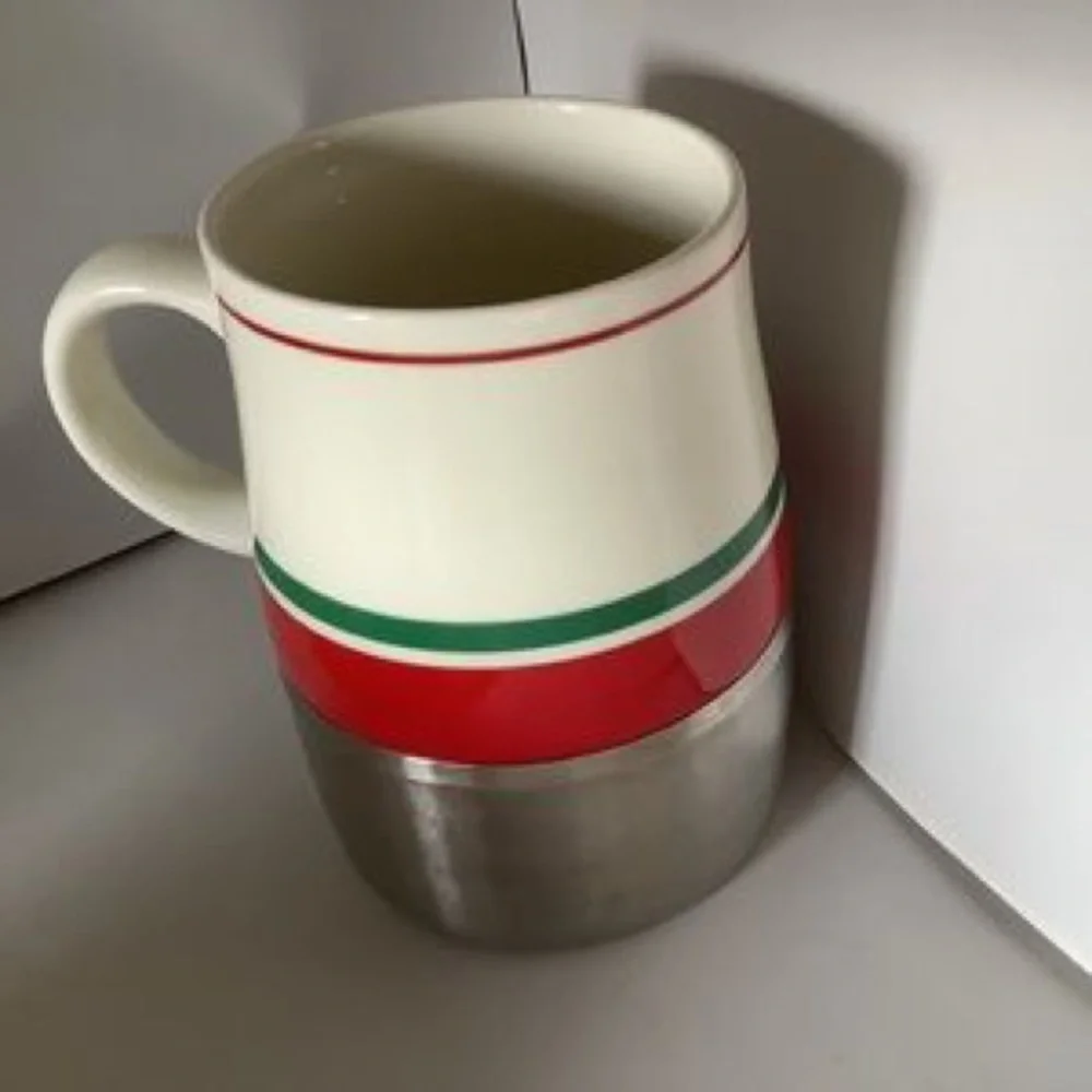 Starbucks White Red Green Stainless Steel Accent Coffee Mug